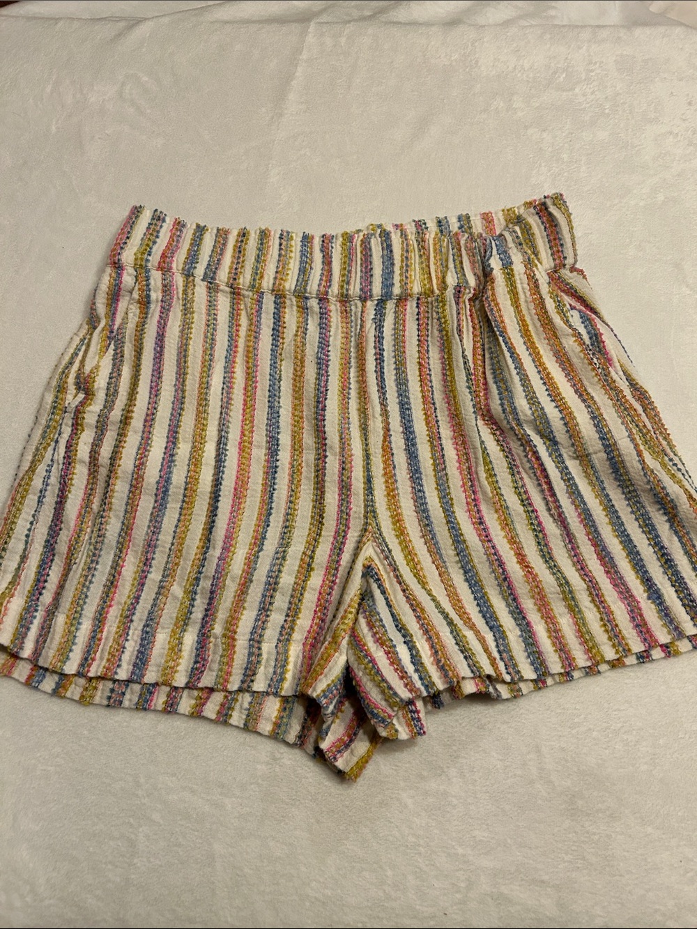 Lou & Grey Women’s L Striped Cotton Shorts Elastic Waist High Rise